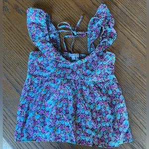 Mine Floral Sleeveless Ruffle Blouse Size Small